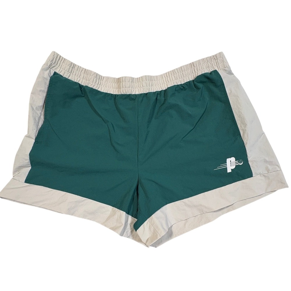 Prince Pickleball Shorts Women XXL Green Cream Nylon Spandex Athletic Activewear